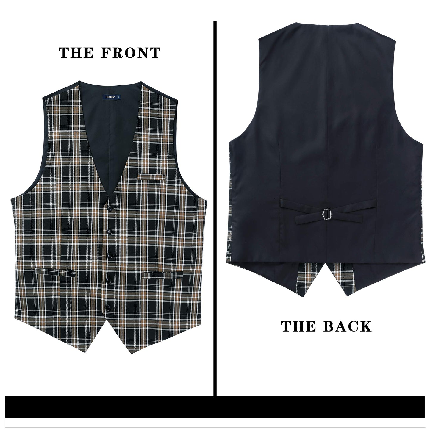 HISDERN Men's Suit Vest Business Plaid Formal Dress Waistcoat Slim Fit Vests for Men with 3 Pocket for Suit or Tuxedo