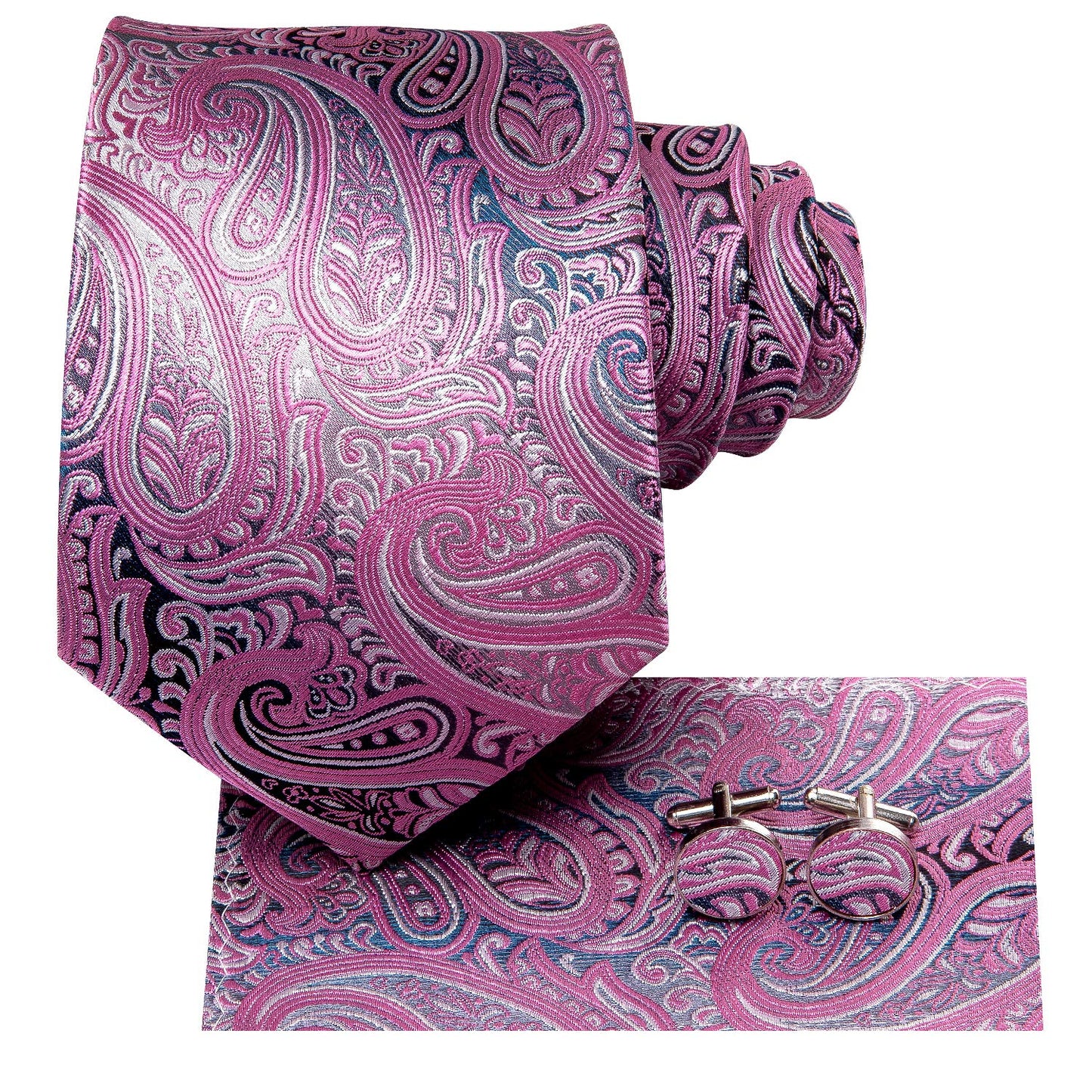 Dubulle Mens Tie Set Solid Paisley Silk Striped Necktie for Men with Cufflinks Tie and Pocket Square