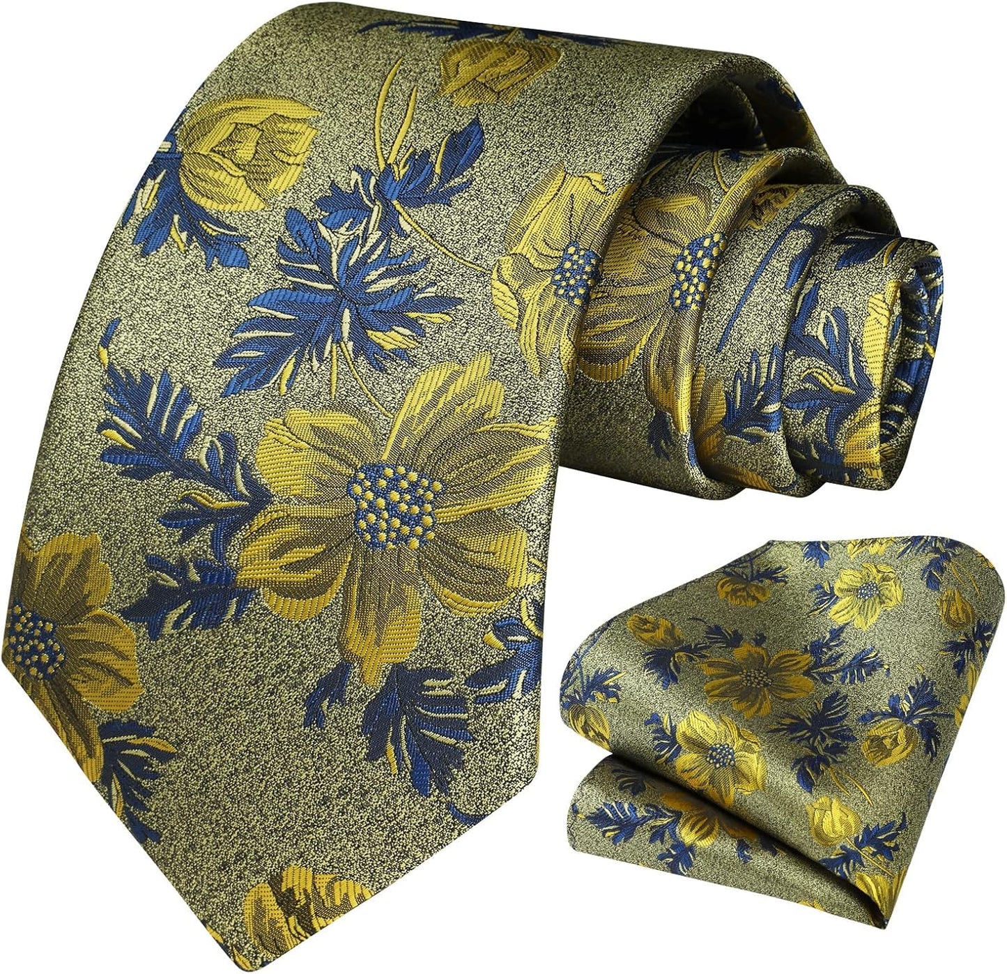 Men Floral Ties Woven Classic 3.4" NeckTie Set Formal Tie Pocket Square for Wedding with Handkerchief