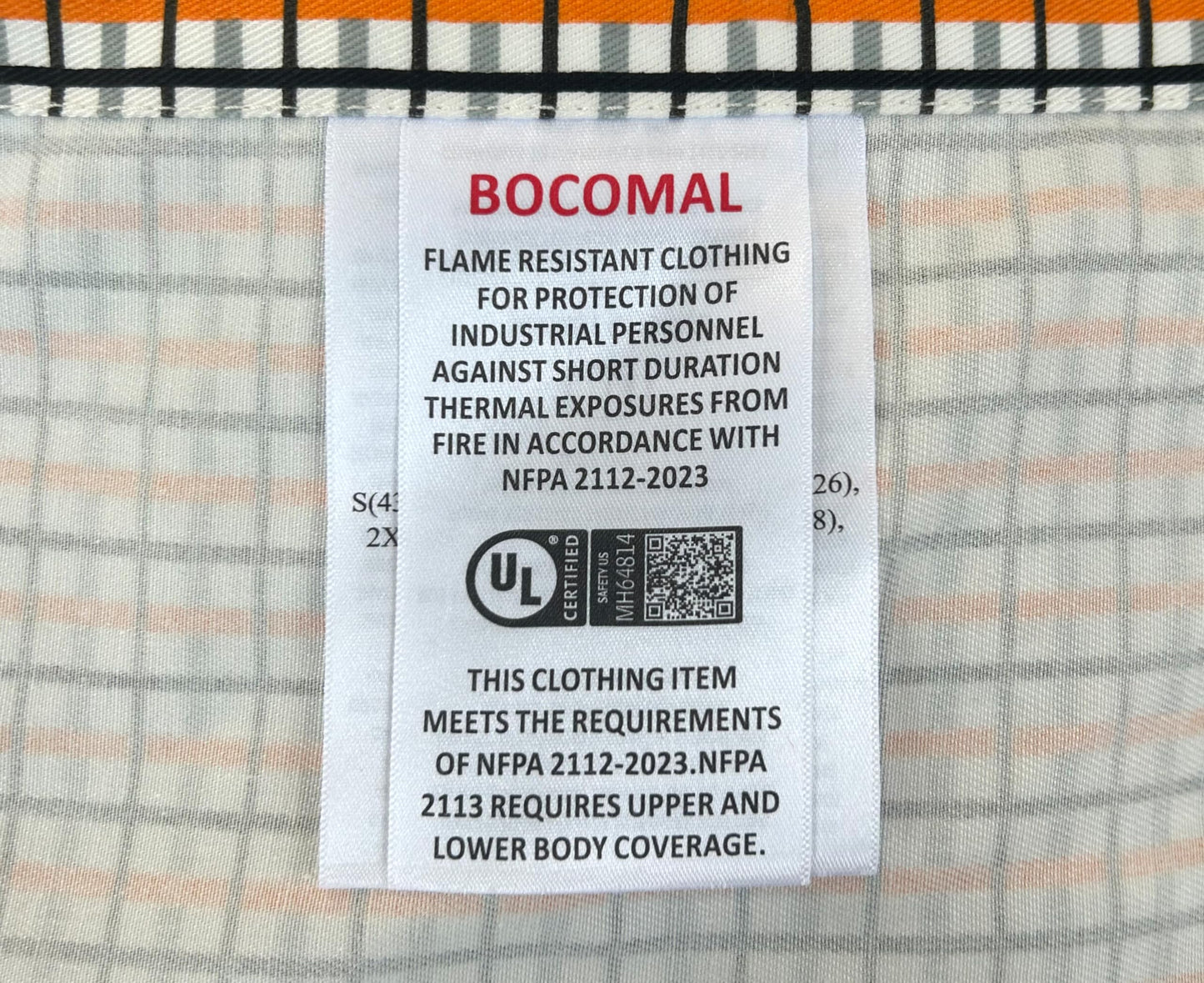 BOCOMAL FR Shirts for Men Printed Plaid Flame Resistant Clothing 6.5oz Cotton Button Up Welding Shirts NFPA2112 CAT2