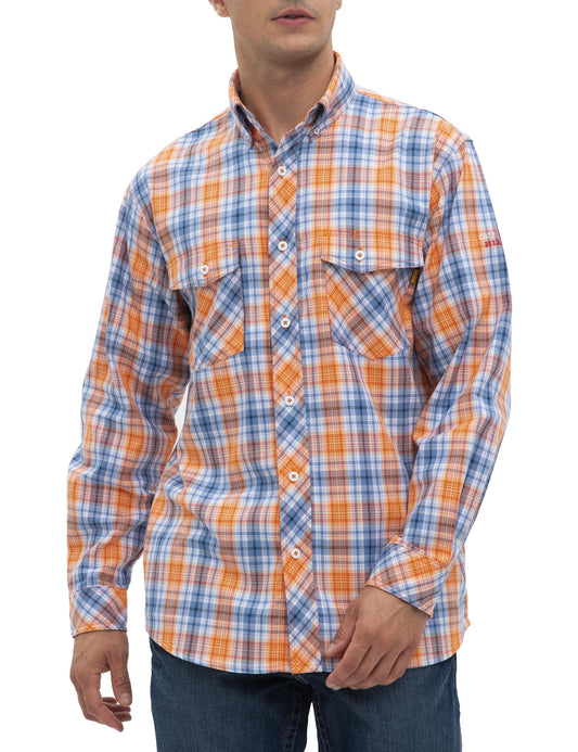 Men's FR Shirt 6.5oz Cotton Flame Resistant Long Sleeve Plaid Button-Down Work Shirts