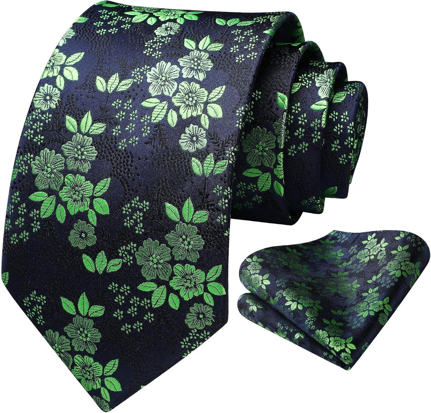 Men Floral Ties Woven Classic 3.4" NeckTie Set Formal Tie Pocket Square for Wedding with Handkerchief