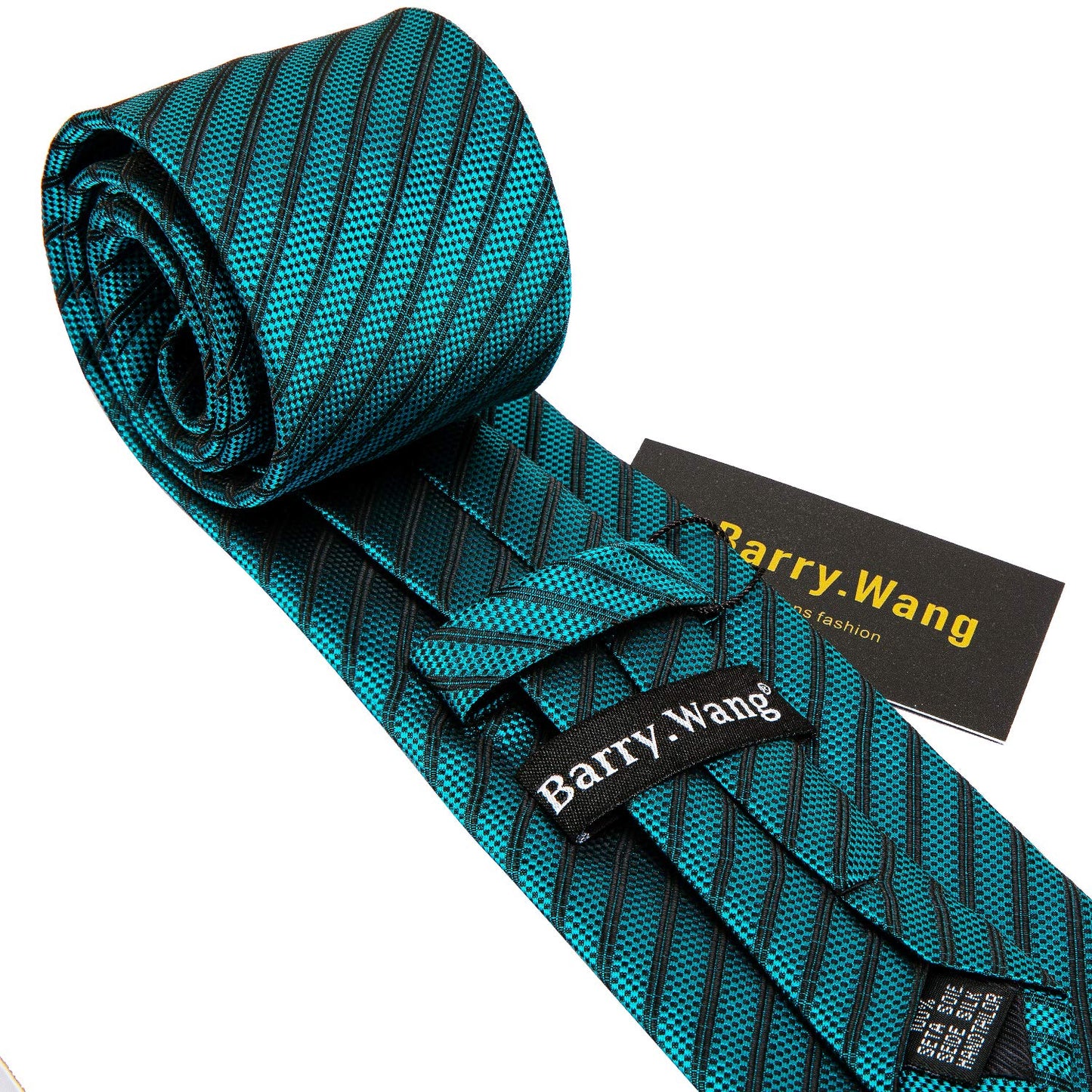 Barry.Wang Stripe Men Ties Set Classic WOVEN Necktie with Handkerchief Cufflinks Formal