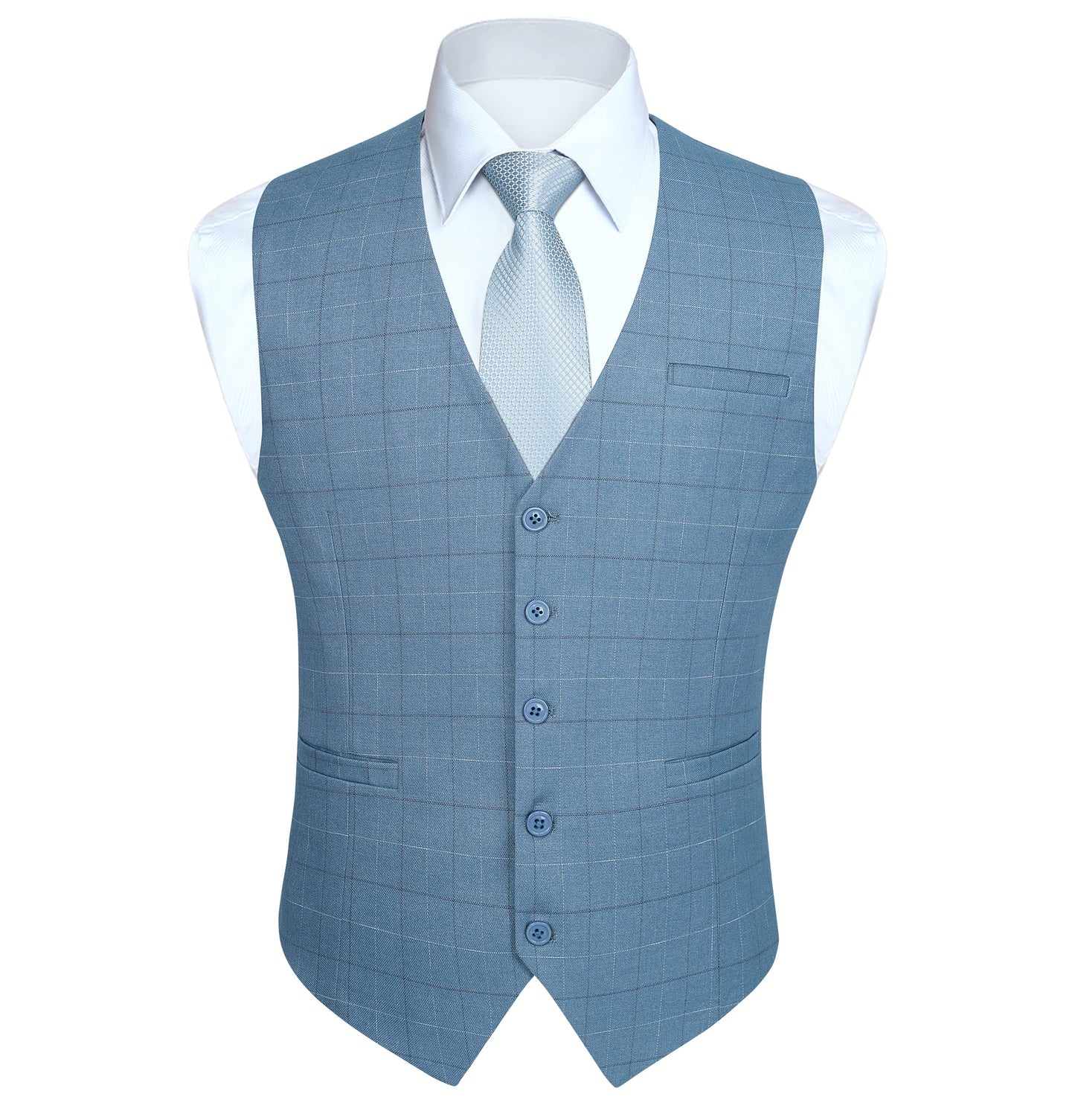 HISDERN Men's Suit Vest Plaid Dress Vest for Men Slim Fit Formal Business Waistcoat Tuxedo V-Ncek Solid Vest for Wedding