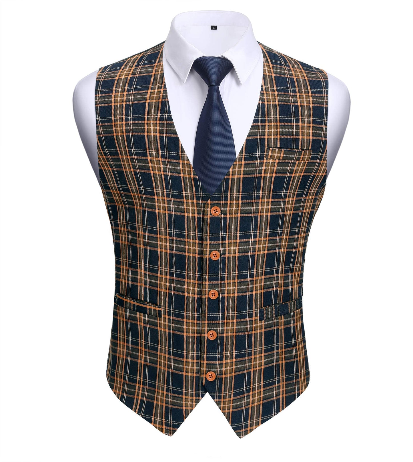 HISDERN Men's Suit Vest Business Plaid Formal Dress Waistcoat Slim Fit Vests for Men with 3 Pocket for Suit or Tuxedo