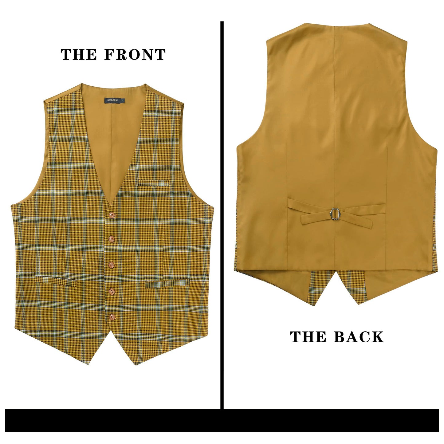 HISDERN Men's Suit Vest Business Plaid Formal Dress Waistcoat Slim Fit Vests for Men with 3 Pocket for Suit or Tuxedo