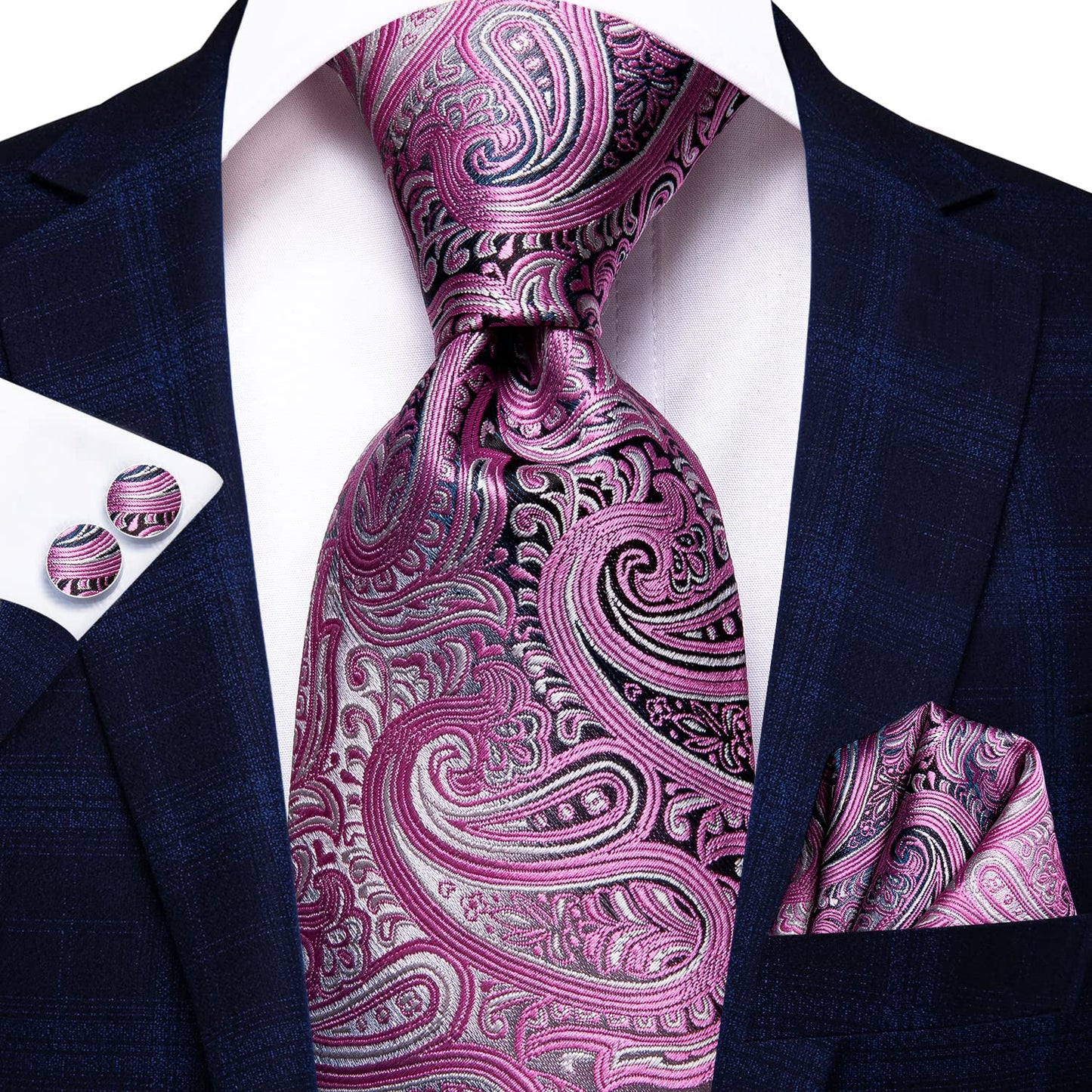 Hi-Tie Silk Paisley Ties for Men Necktie Pocket Square Cufflinks Set Foral Tie Sets Formal Business