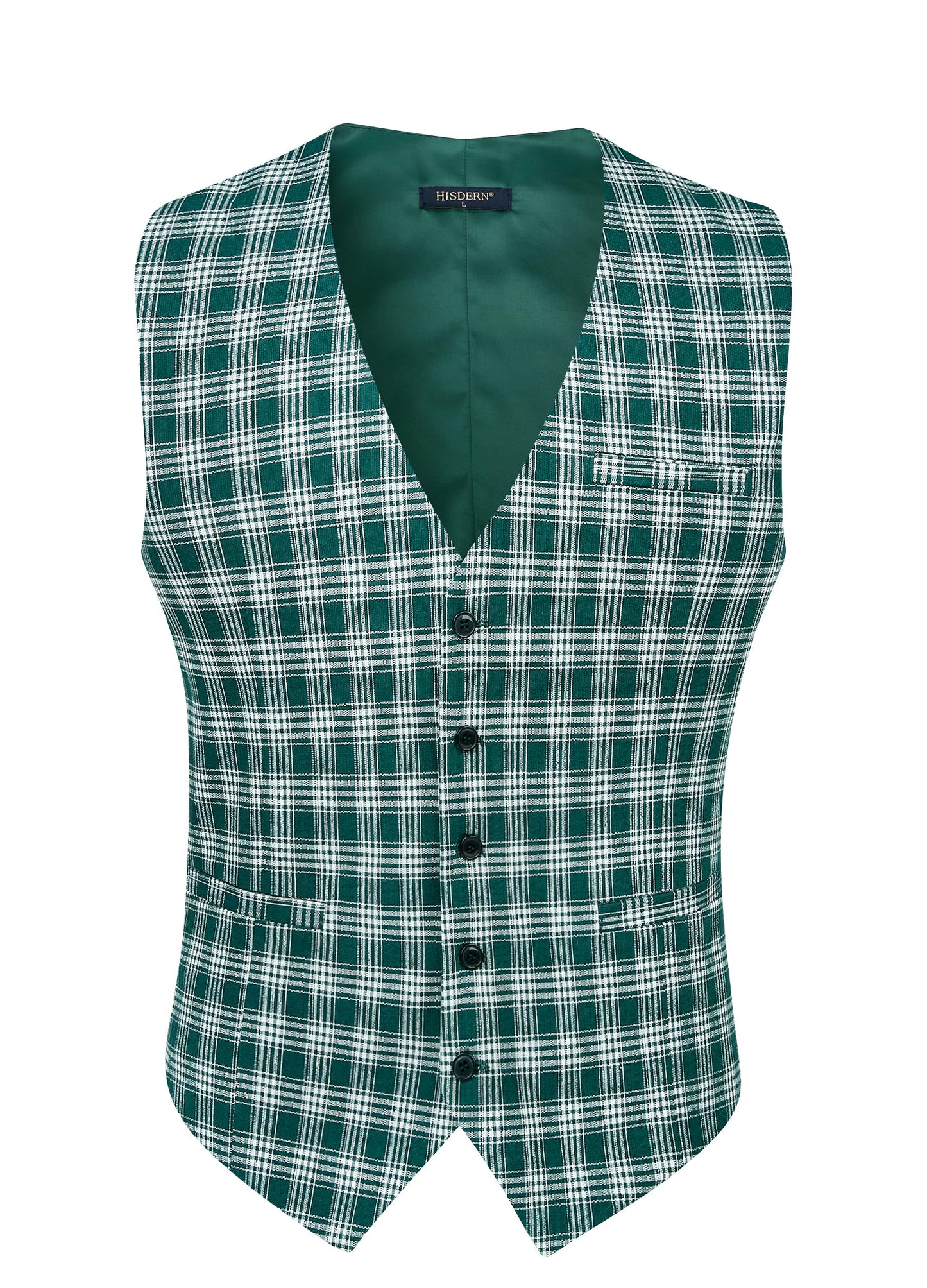 HISDERN Men's Suit Vest Plaid Dress Vest for Men Slim Fit Formal Business Waistcoat Tuxedo V-Ncek Solid Vest for Wedding