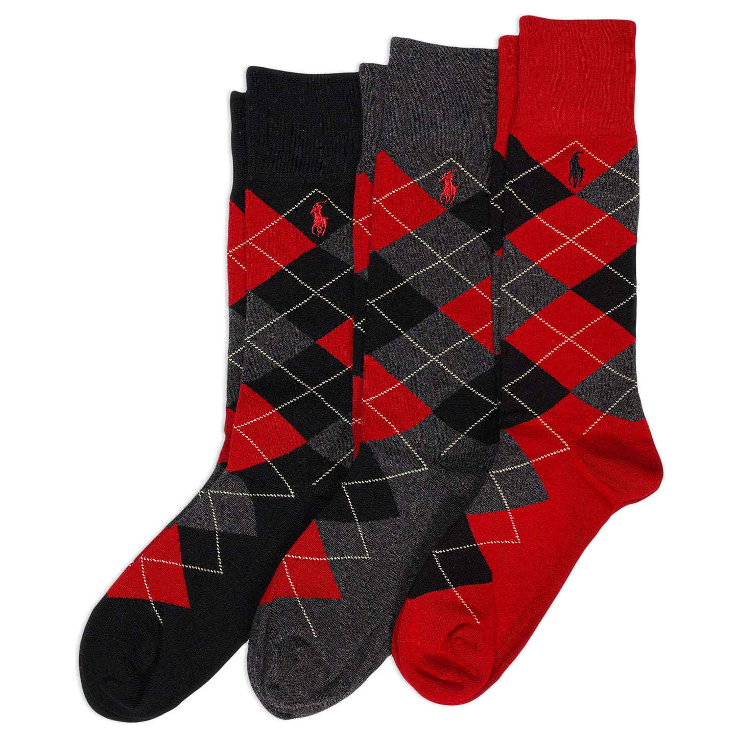 POLO RALPH LAUREN mens Argyle Pattern Dress Crew Socks - 3 Pair Pack - Soft Lightweight Cotton Comfort