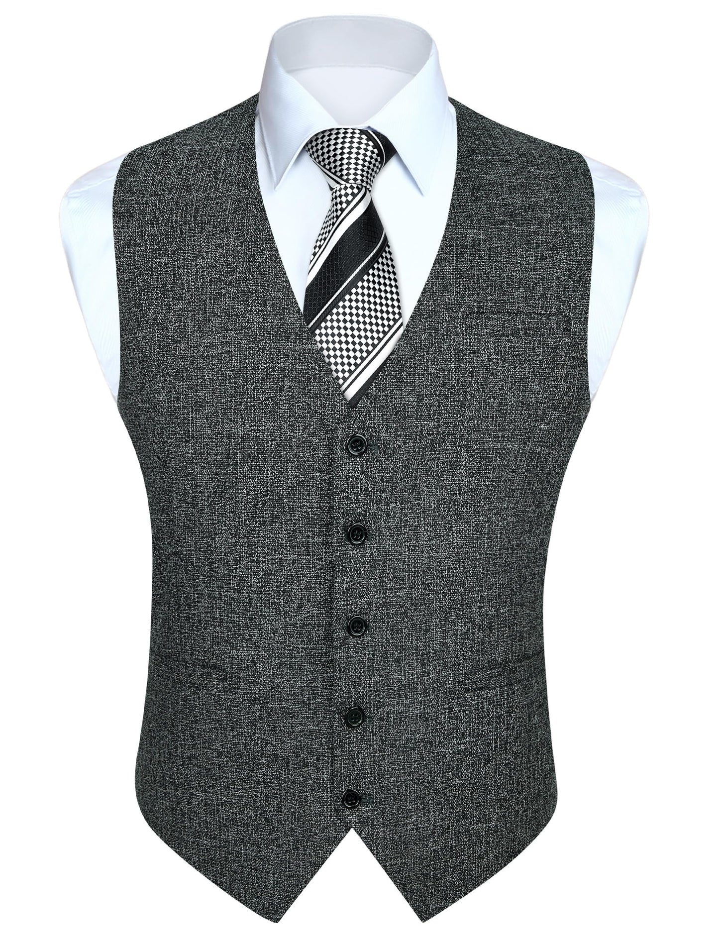 HISDERN Men's Suit Vest Plaid Dress Vest for Men Slim Fit Formal Business Waistcoat Tuxedo V-Ncek Solid Vest for Wedding