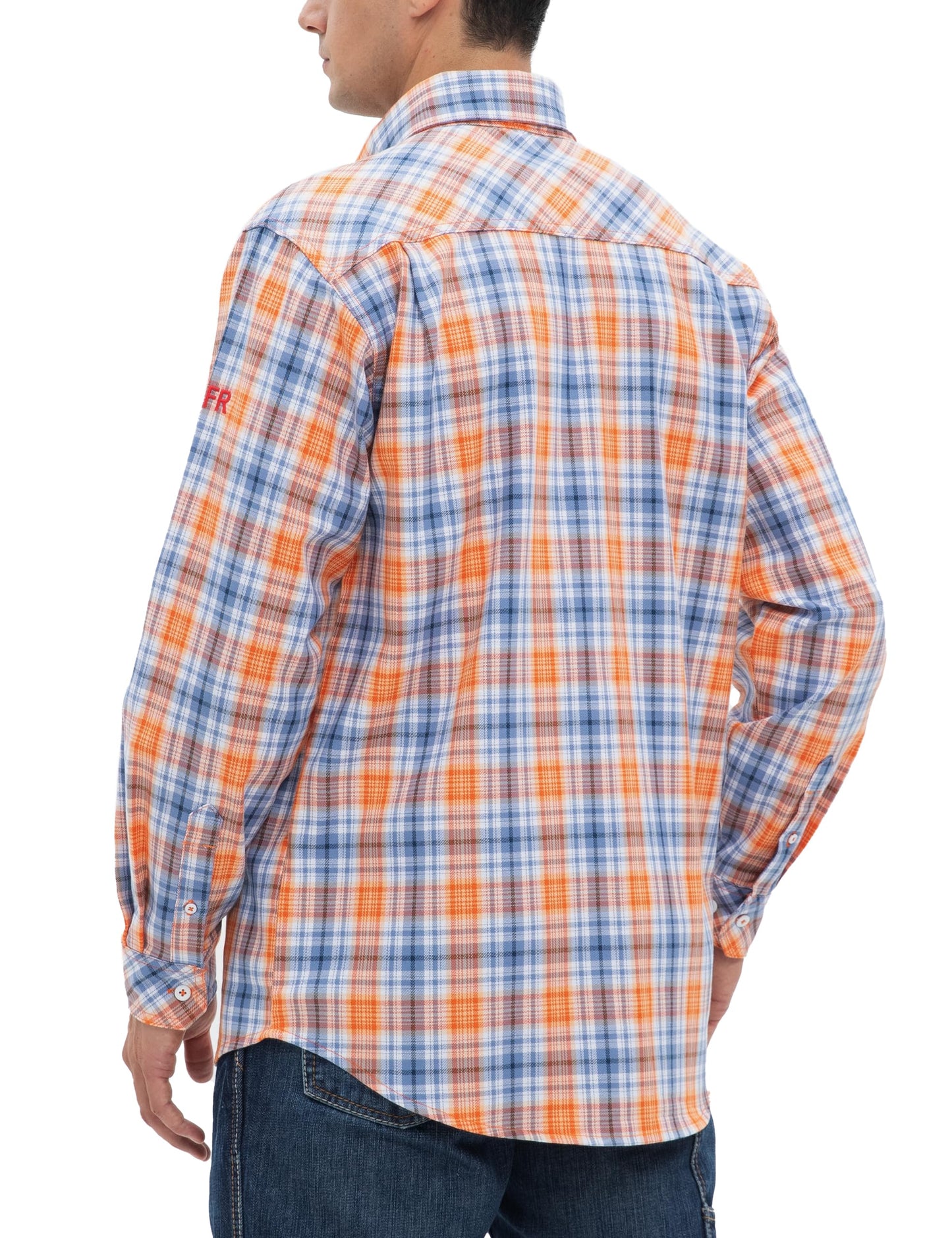 Men's FR Shirt 6.5oz Cotton Flame Resistant Long Sleeve Plaid Button-Down Work Shirts