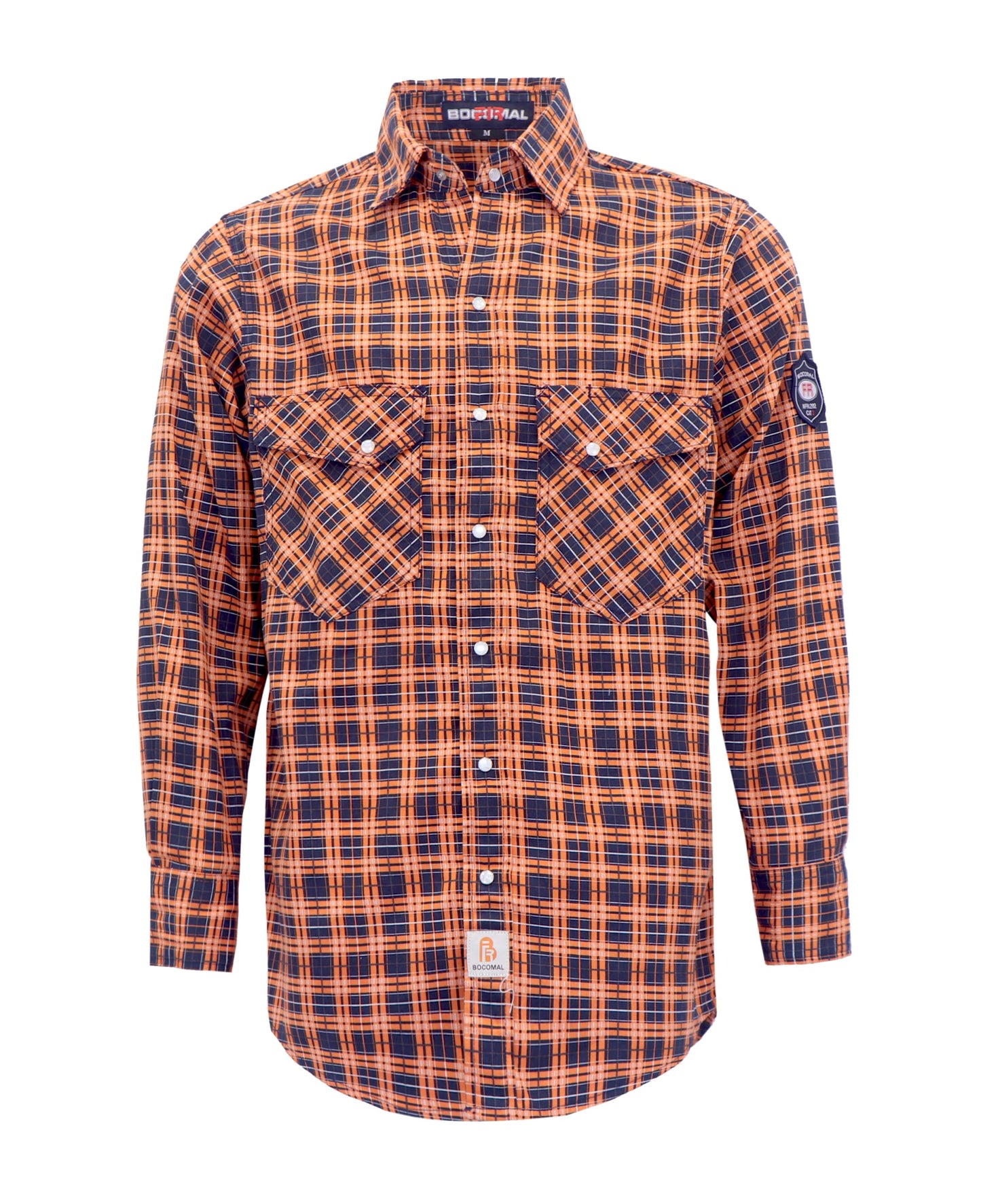 BOCOMAL FR Shirts Flame Resistant NFPA2112/CAT2 6.5oz Light Weight Printed Fire Retardant Plaid Shirt