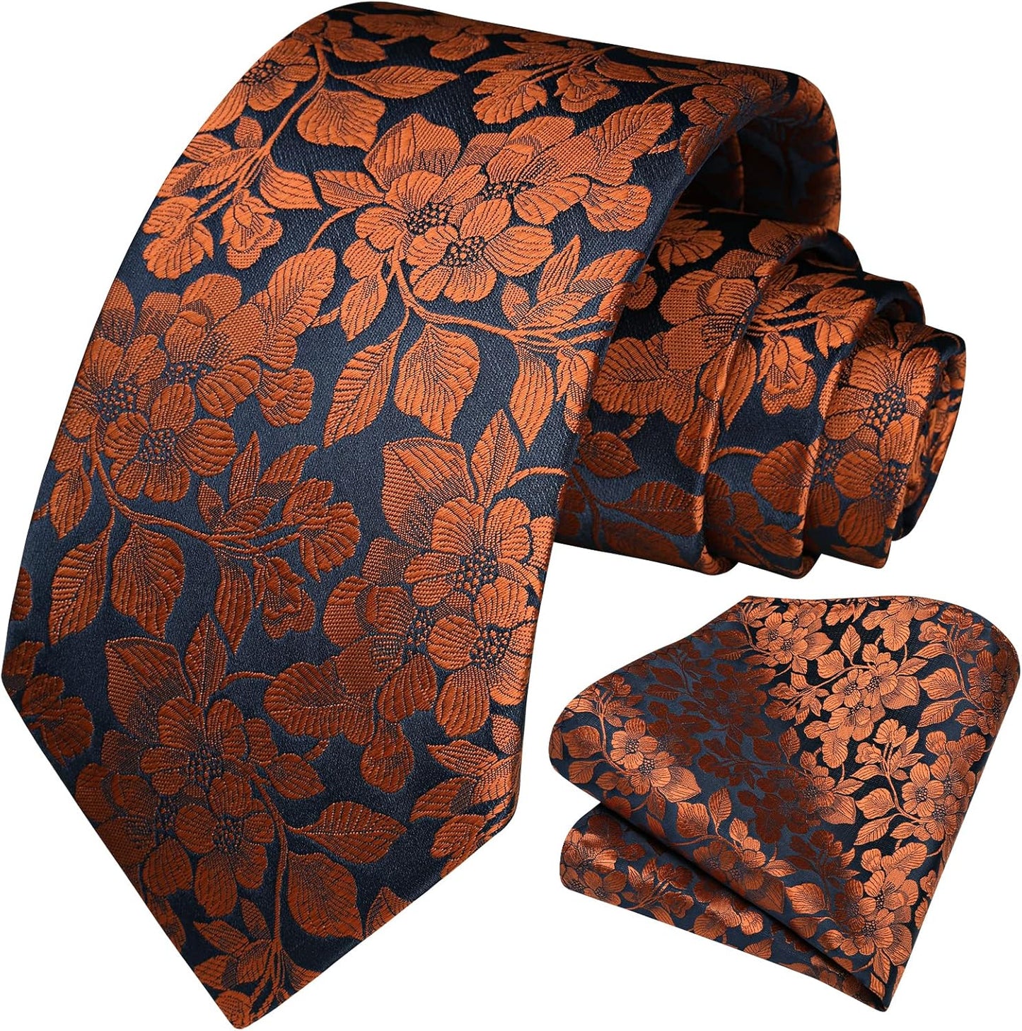 Men Floral Ties Woven Classic 3.4" NeckTie Set Formal Tie Pocket Square for Wedding with Handkerchief