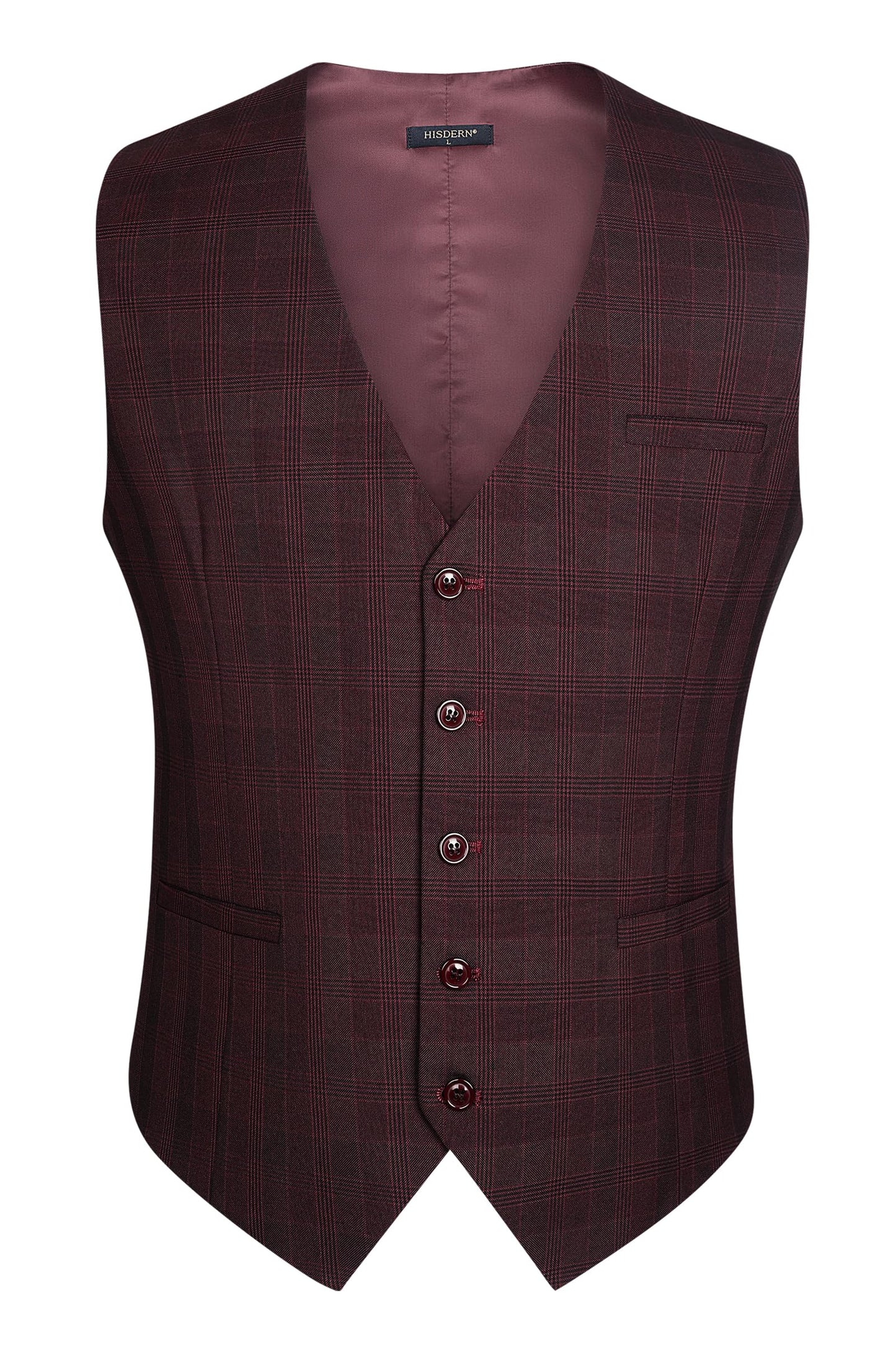 HISDERN Men's Suit Vest Plaid Dress Vest for Men Slim Fit Formal Business Waistcoat Tuxedo V-Ncek Solid Vest for Wedding