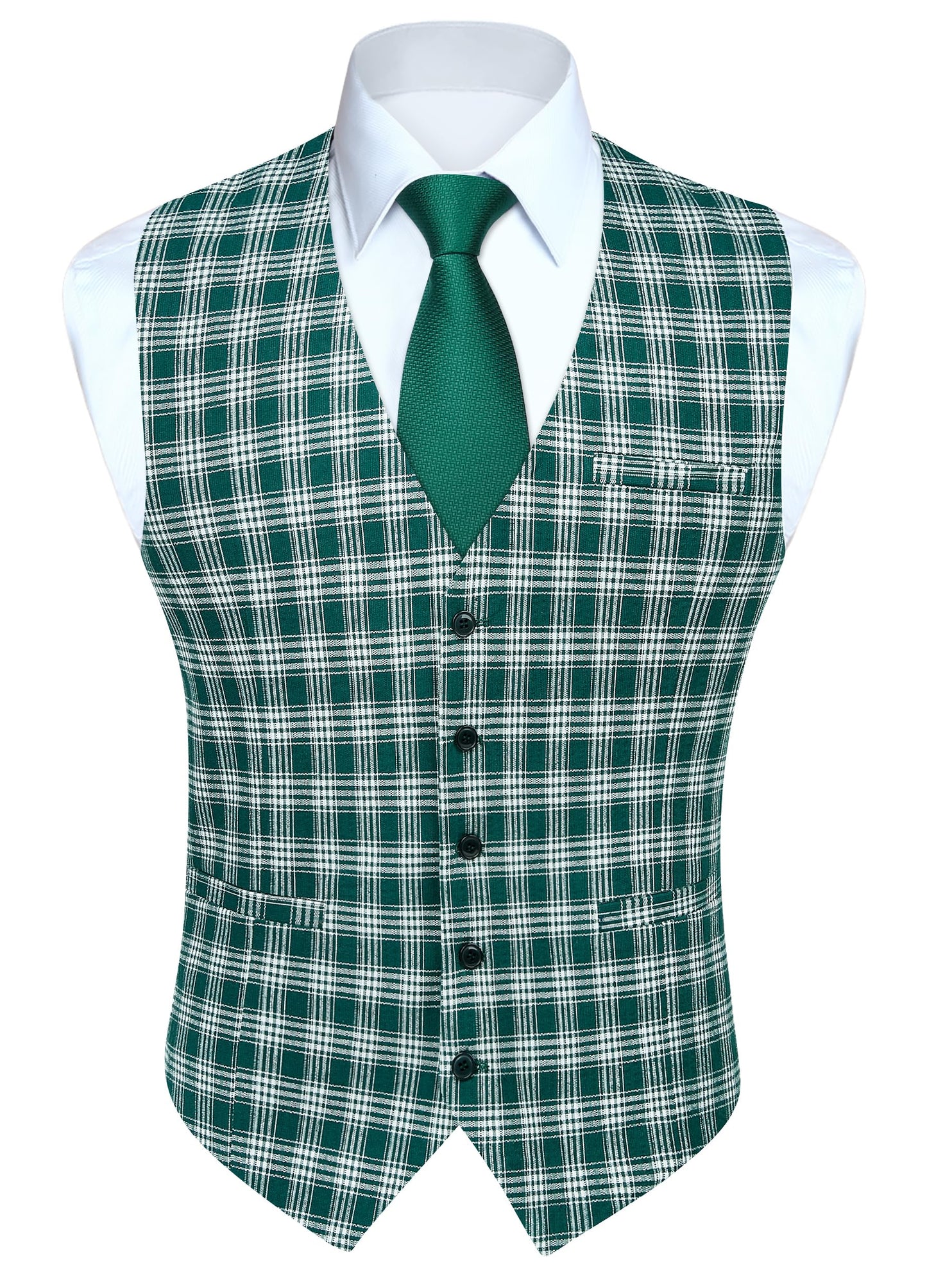 HISDERN Men's Suit Vest Plaid Dress Vest for Men Slim Fit Formal Business Waistcoat Tuxedo V-Ncek Solid Vest for Wedding