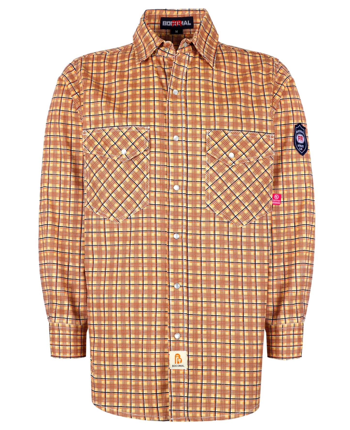 BOCOMAL FR Shirts Flame Resistant NFPA2112/CAT2 6.5oz Light Weight Printed Fire Retardant Plaid Shirt