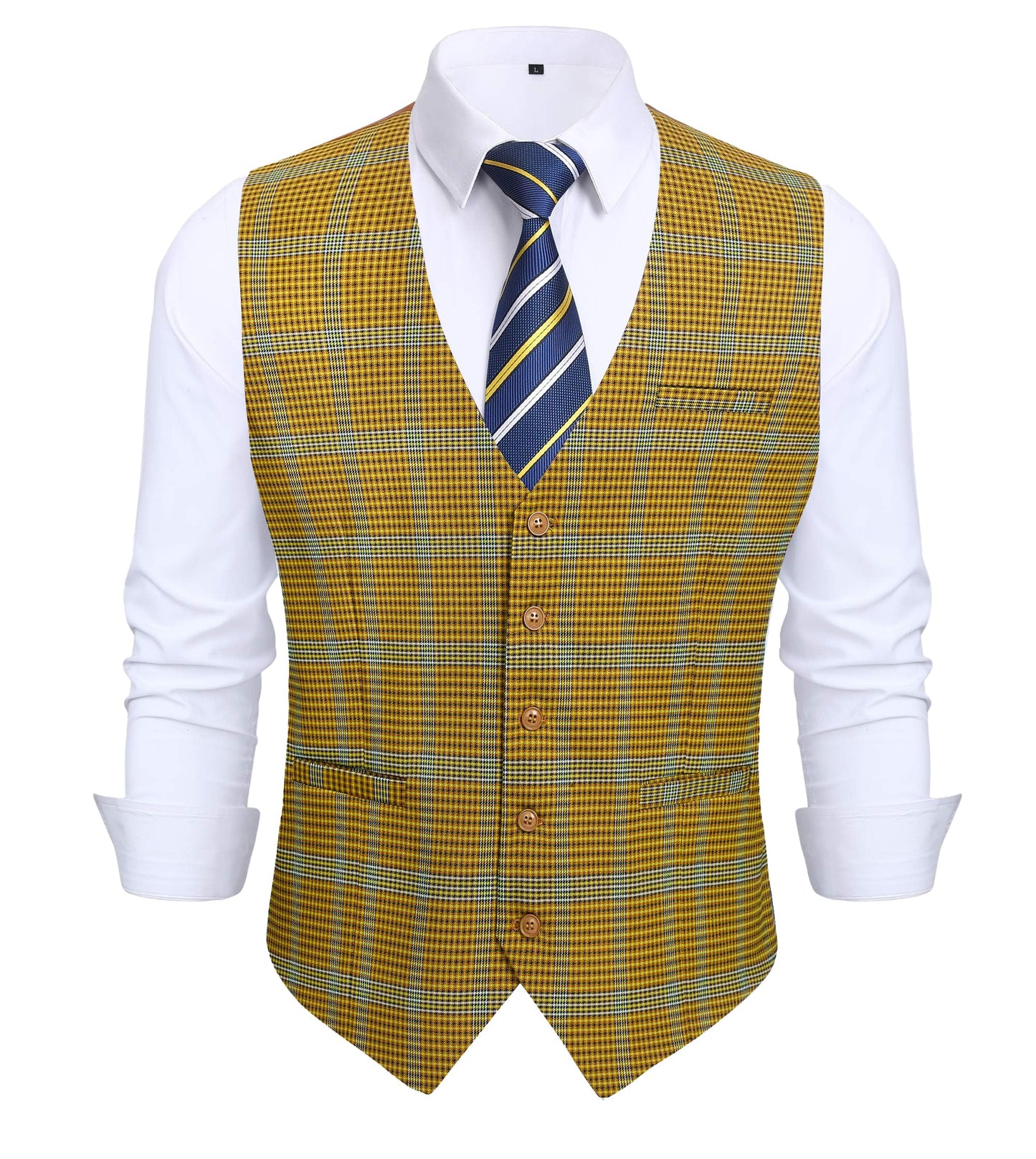 HISDERN Men's Suit Vest Business Plaid Formal Dress Waistcoat Slim Fit Vests for Men with 3 Pocket for Suit or Tuxedo