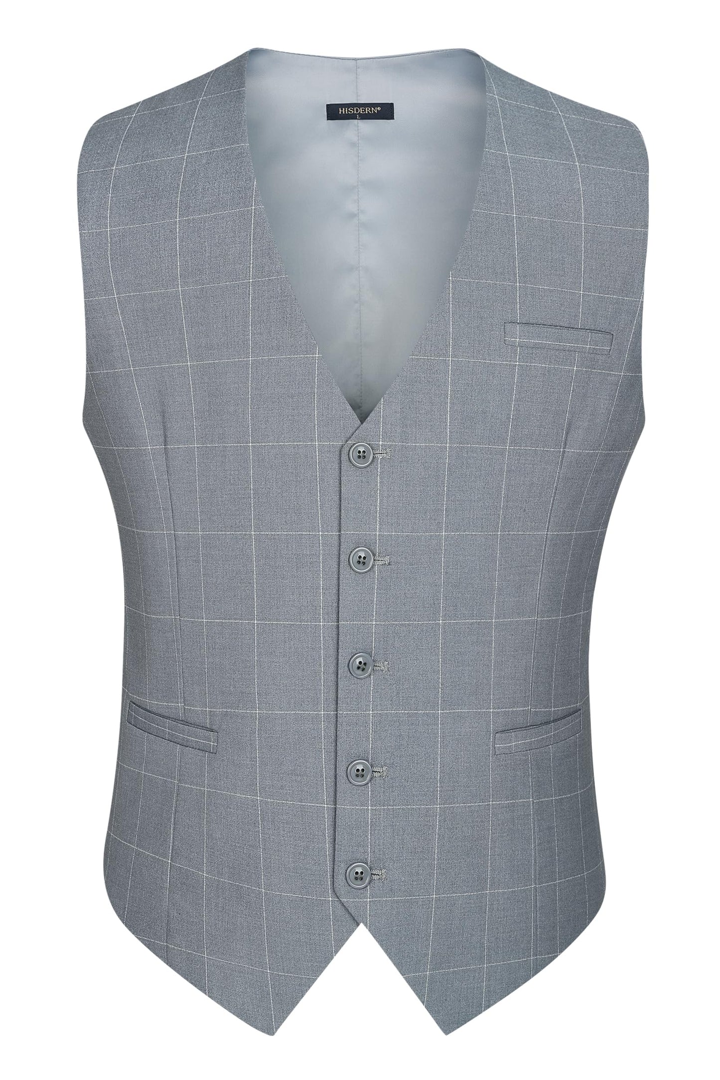 HISDERN Men's Suit Vest Plaid Dress Vest for Men Slim Fit Formal Business Waistcoat Tuxedo V-Ncek Solid Vest for Wedding