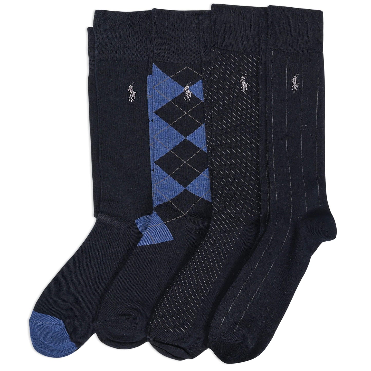 Polo Ralph Lauren Men's Assorted Pattern Dress Crew Socks-4 Pair Pack-Soft and Lightweight Cotton Comfort