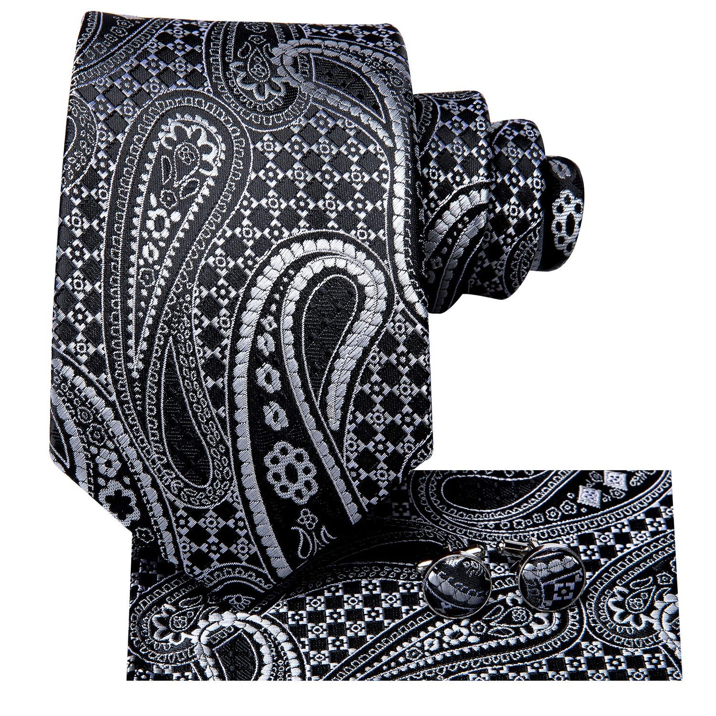 Hi-Tie Silk Paisley Ties for Men Necktie Pocket Square Cufflinks Set Foral Tie Sets Formal Business