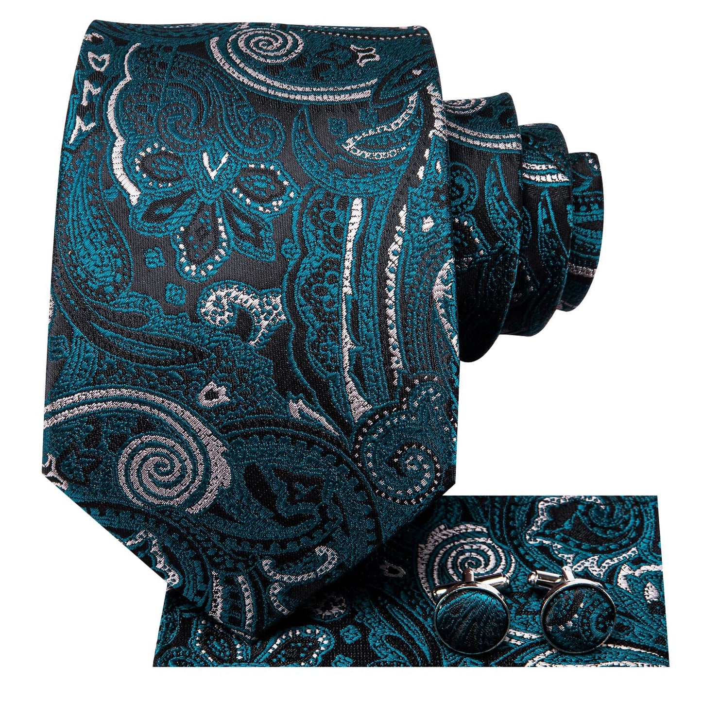 Hi-Tie Silk Paisley Ties for Men Necktie Pocket Square Cufflinks Set Foral Tie Sets Formal Business