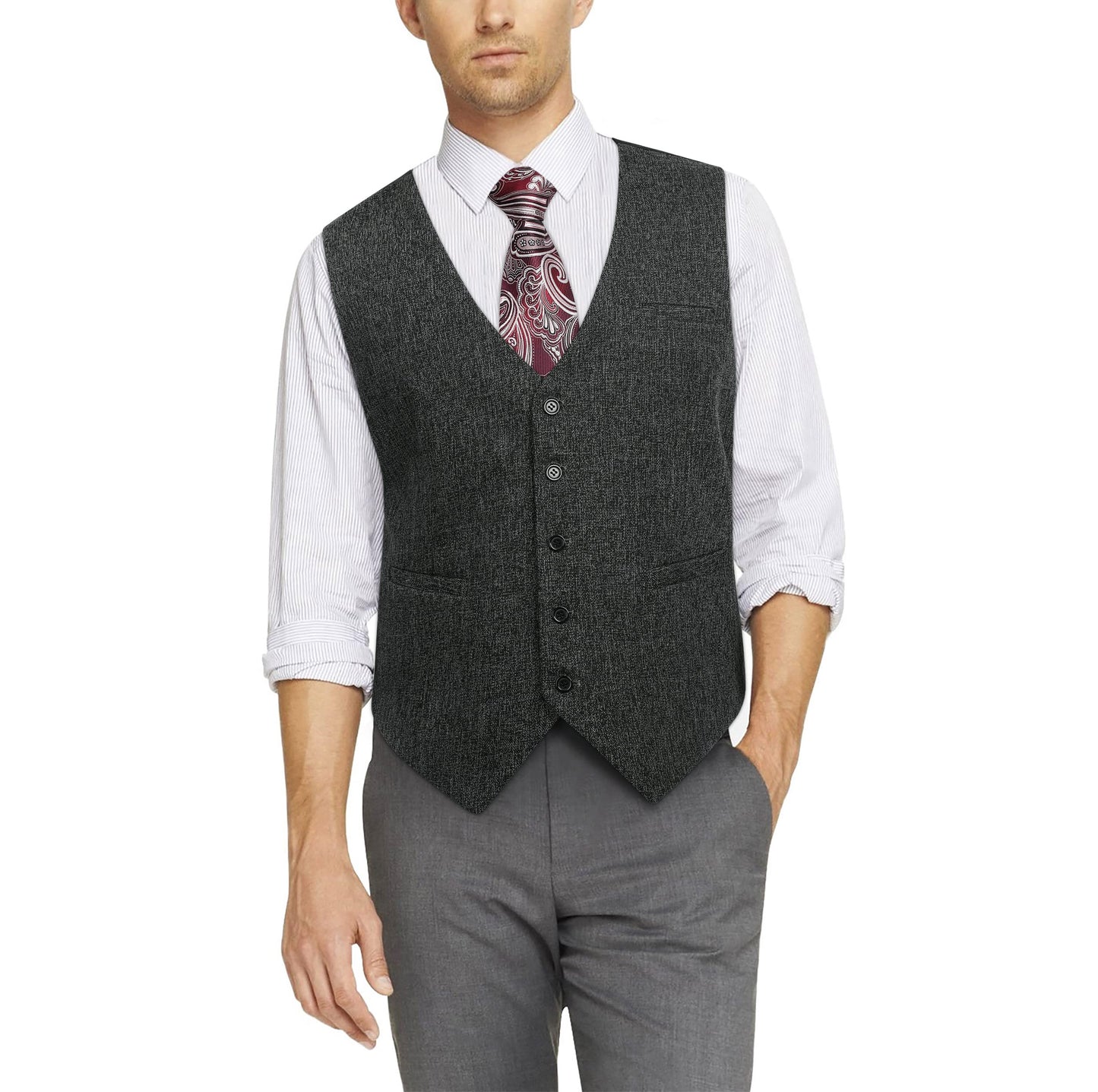 HISDERN Men's Suit Vest Business Plaid Formal Dress Waistcoat Slim Fit Vests for Men with 3 Pocket for Suit or Tuxedo