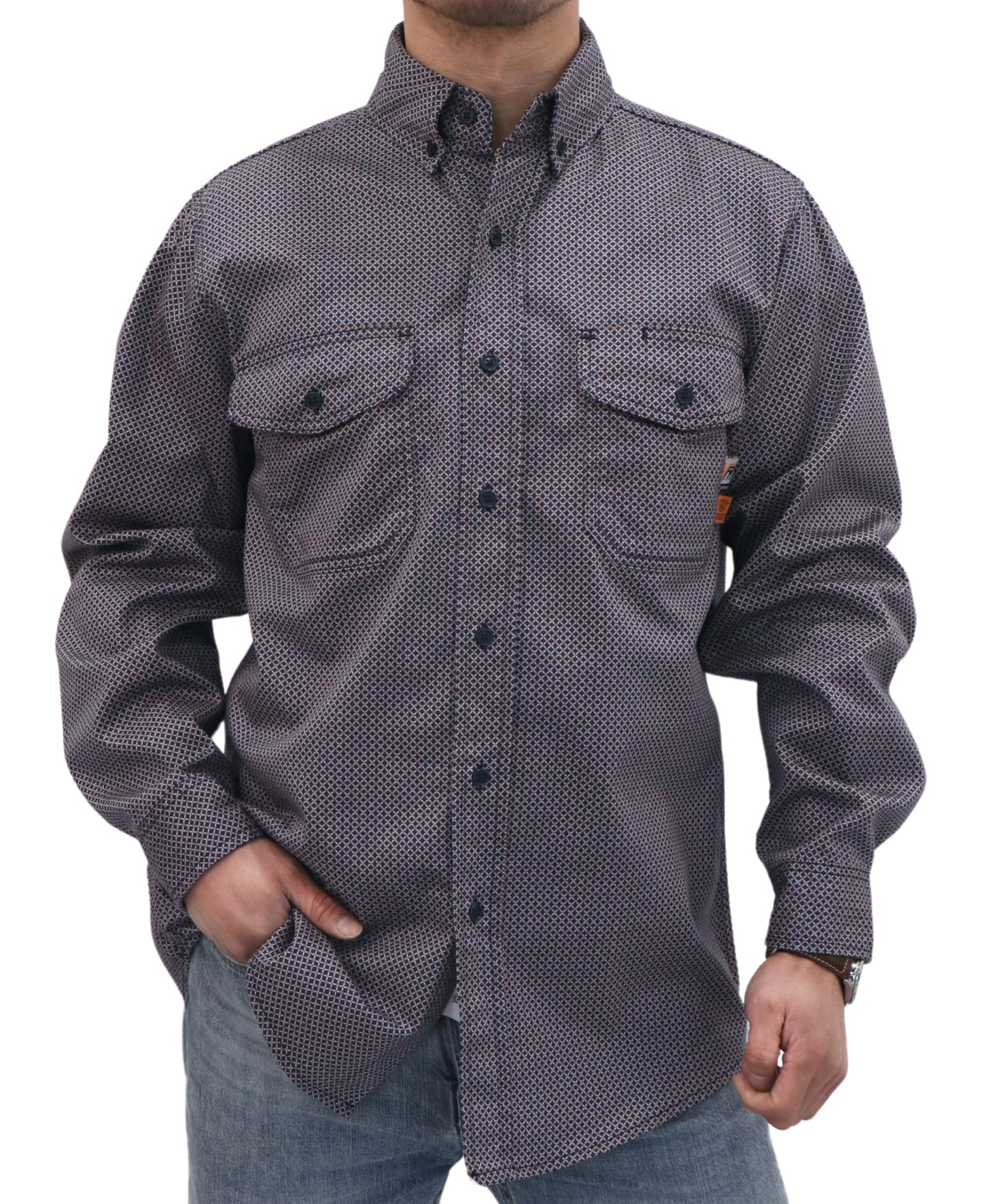 FR Shirts for Men Print Plaid 6.5oz Flame Resistant 100% Cotton Men's Pre-Washed Fire Retardant Work Shirt