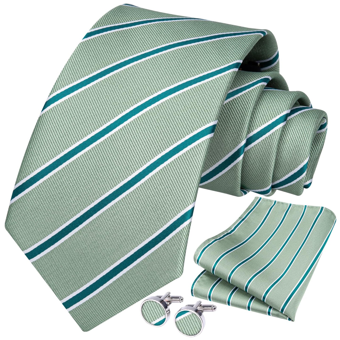 HISDERN Mens Ties Set Stripe Plaid Ties for Men and Pocket Square Cufflinks Formal Silk Necktie Wedding Business