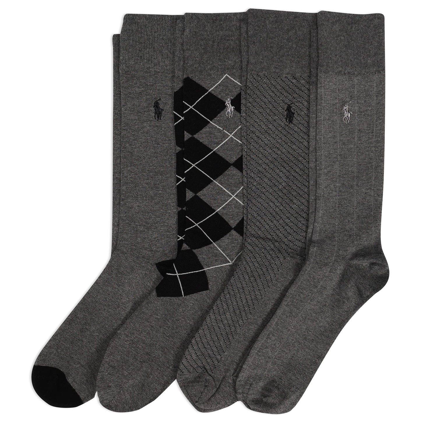 Polo Ralph Lauren Men's Assorted Pattern Dress Crew Socks-4 Pair Pack-Soft and Lightweight Cotton Comfort