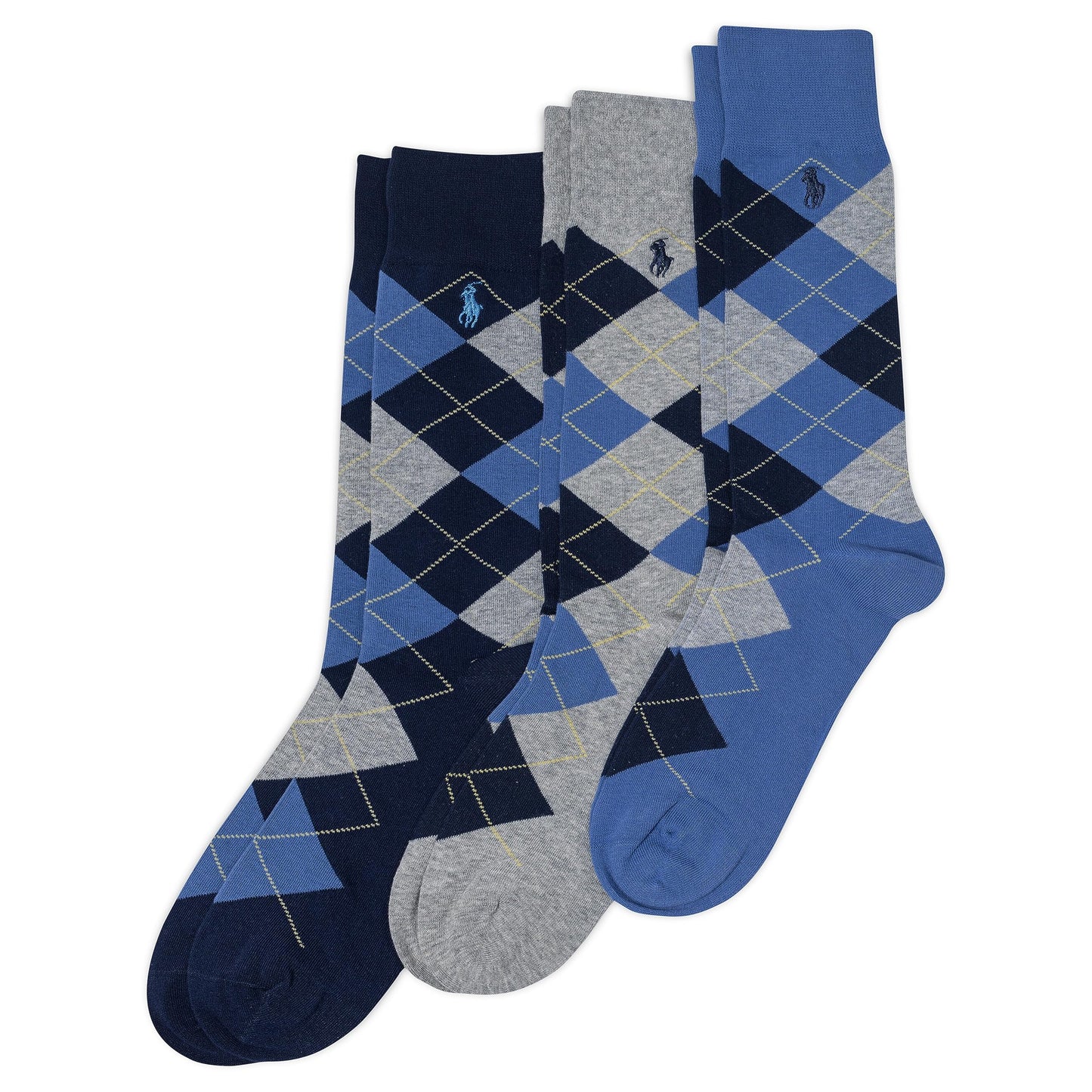 POLO RALPH LAUREN mens Argyle Pattern Dress Crew Socks - 3 Pair Pack - Soft Lightweight Cotton Comfort