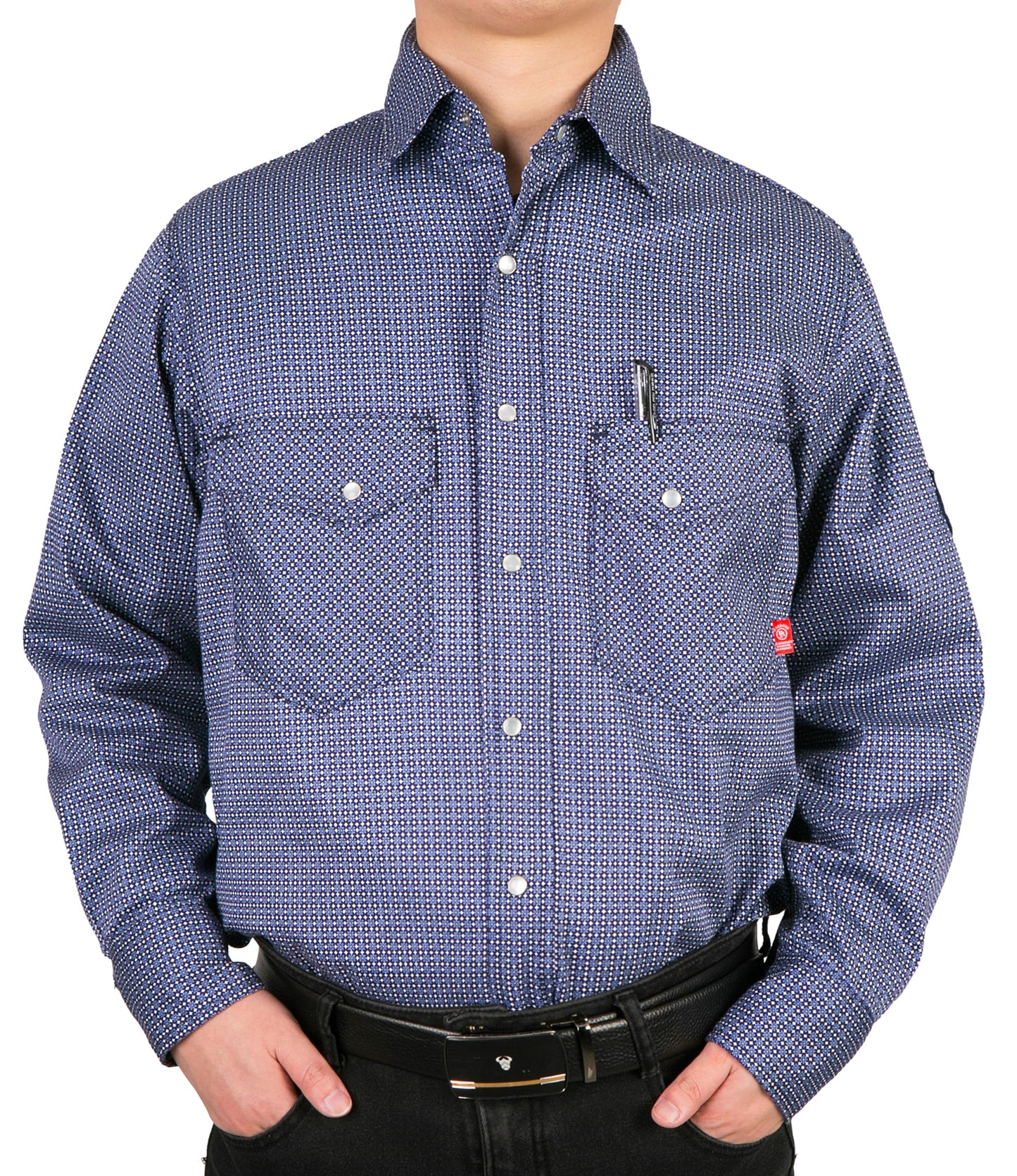 BOCOMAL FR Shirts for Men Printed Plaid Flame Resistant Clothing 6.5oz Cotton Button Up Welding Shirts NFPA2112 CAT2