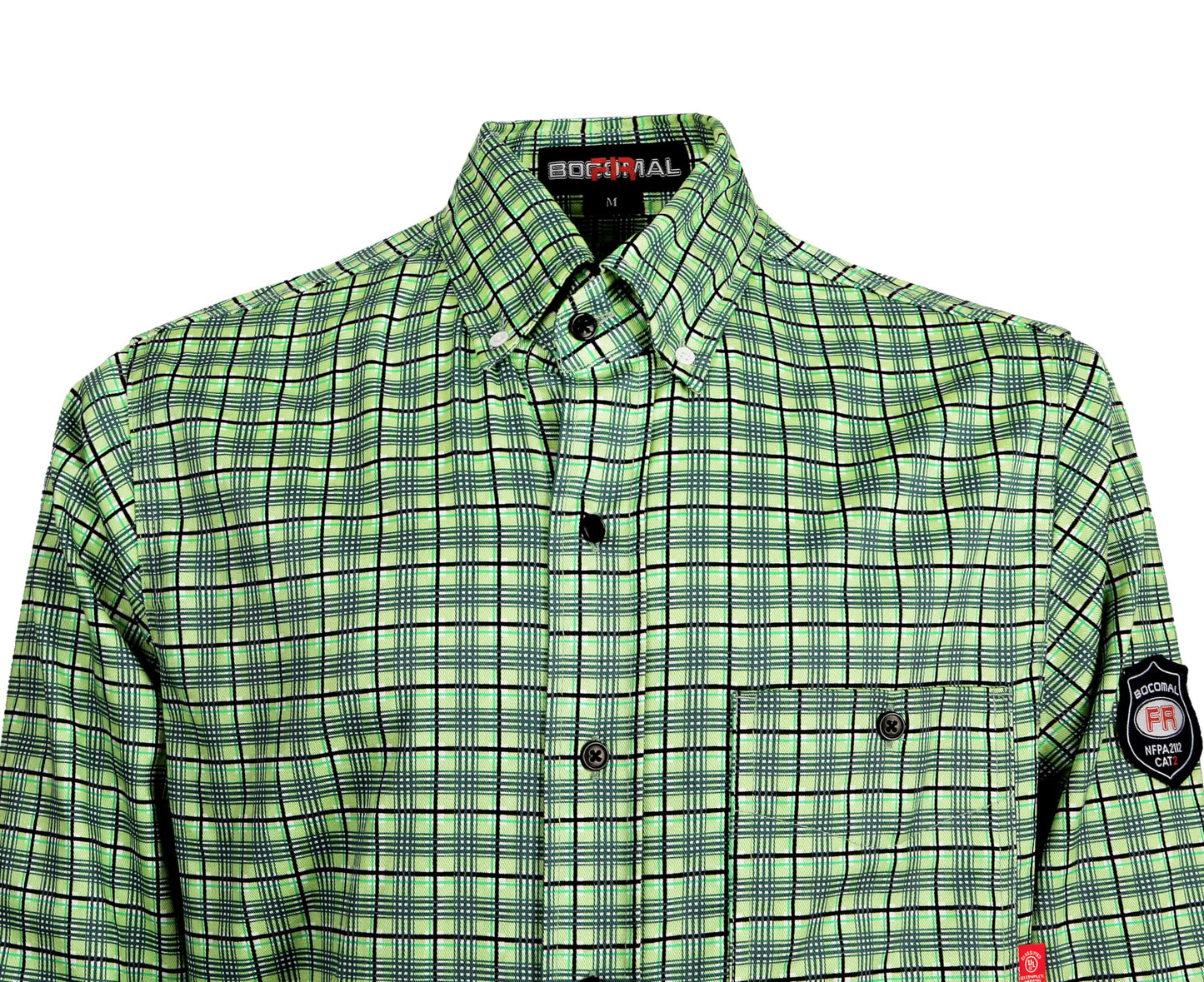 BOCOMAL FR Shirts Flame Resistant NFPA2112/CAT2 6.5oz Light Weight Printed Fire Retardant Plaid Shirt