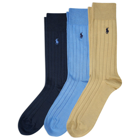 Polo Ralph Lauren Men's Super Soft Ribbed Dress Crew Socks -3 Pair Pack- Lightweight Comfort