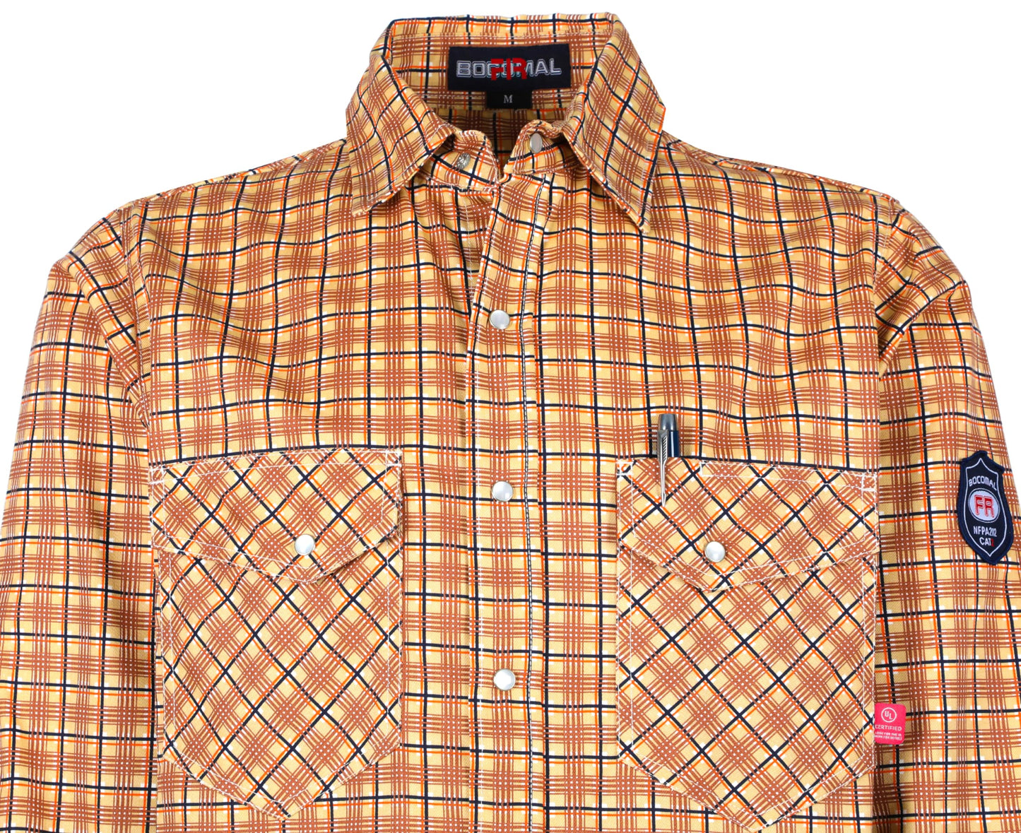 BOCOMAL FR Shirts Flame Resistant NFPA2112/CAT2 6.5oz Light Weight Printed Fire Retardant Plaid Shirt