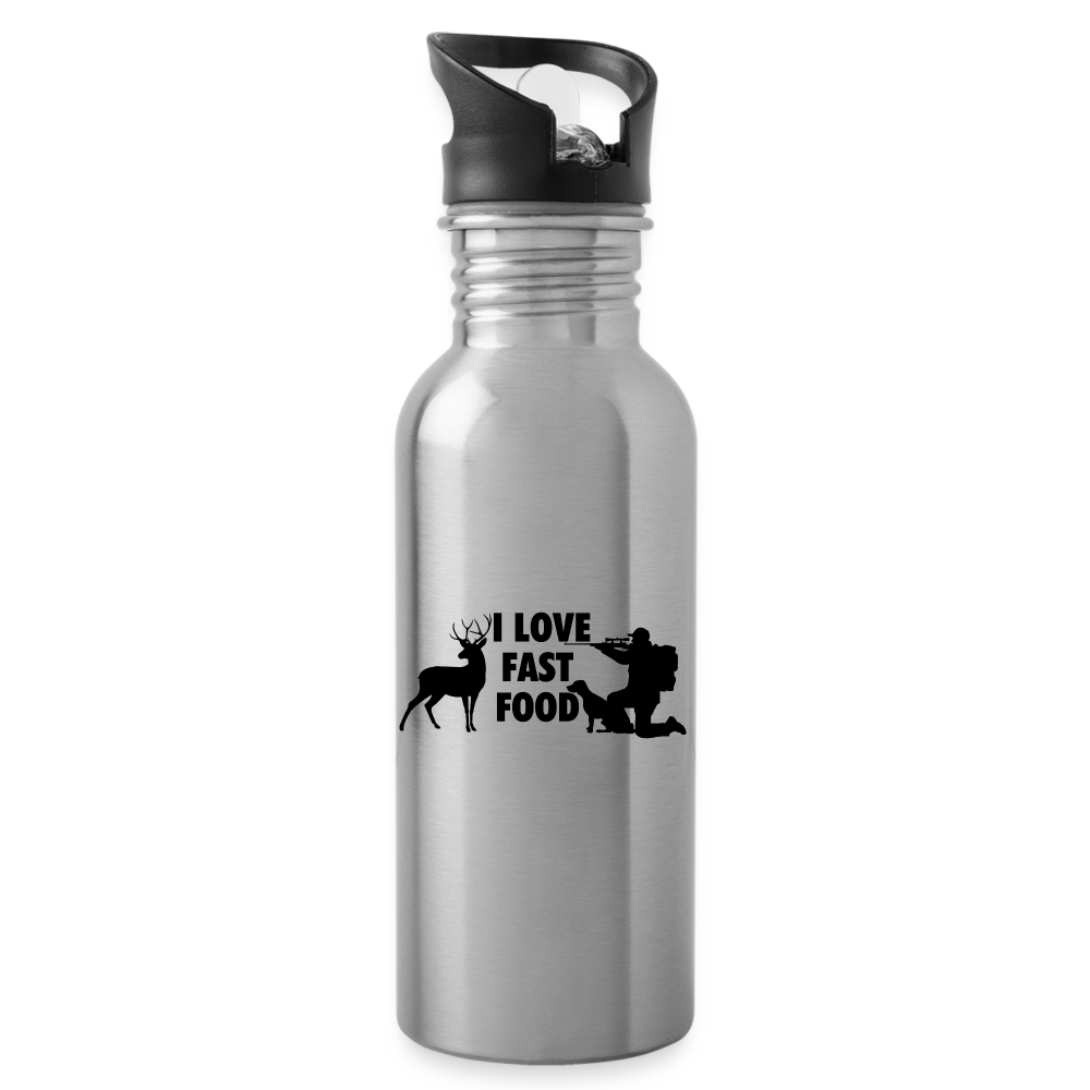 "I Love Fast Food" Water Bottle - silver