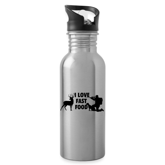 "I Love Fast Food" Water Bottle - silver